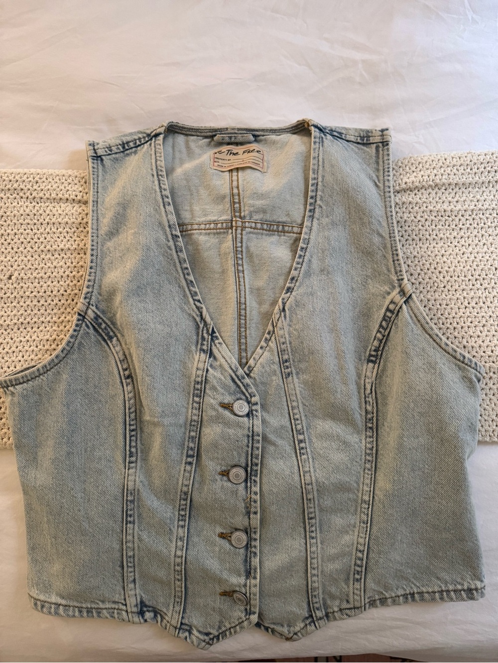 Free People - Light Wash Denim Button-Front Vest (Size L)